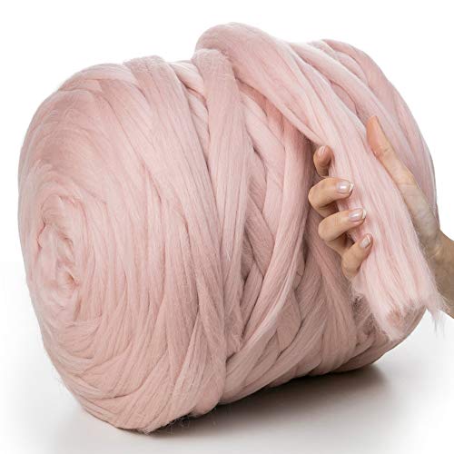 MeriWoolArt® 100% XXL Merino Wolle Garn 4-5 cm Dicke Wolle Garn, Filzwolle Trockenfilzen Nassfilzen, DIY Klobiges Wolle Garn Decke, Decke Baby Wolle, Arm Stricken Decke Garn Hellrosa, 250g von MERIWOOLART