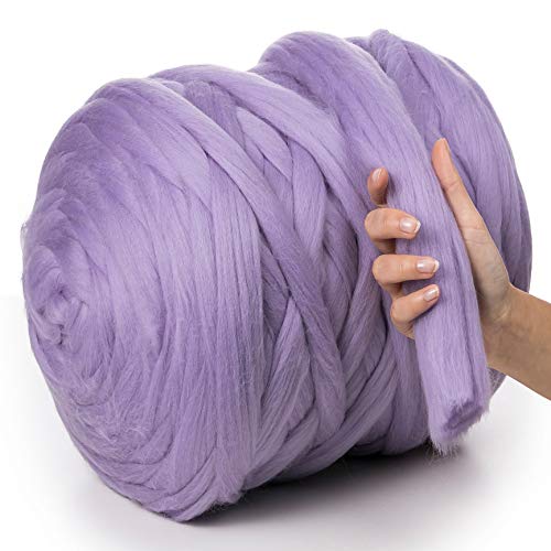 MeriWoolArt® 100% XXL Merino Wolle Garn 4-5 cm Dicke Wolle Garn, Filzwolle Trockenfilzen Nassfilzen, DIY Klobiges Wolle Garn Decke, Decke Baby Wolle, Arm Stricken Decke Garn Lavendel, 100g von MERIWOOLART