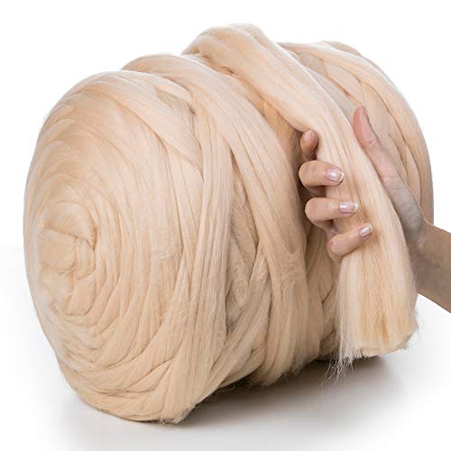 MeriWoolArt® 100% XXL Merino Wolle Garn 4-5 cm Dicke Wolle Garn, Filzwolle Trockenfilzen Nassfilzen, DIY Klobiges Wolle Garn Decke, Decke Baby Wolle, Arm Stricken Decke Garn Nude, 500g von MERIWOOLART