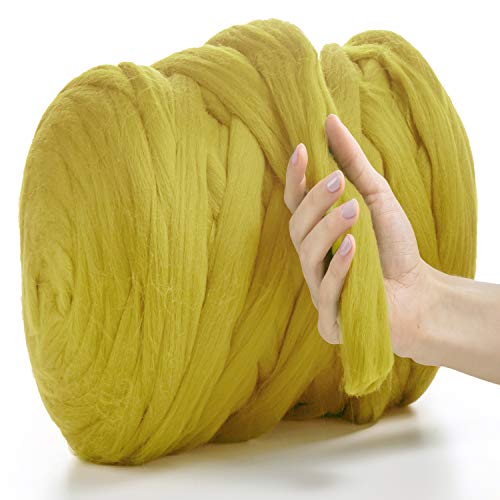 MeriWoolArt® 100% XXL Merino Wolle Garn 4-5 cm Dicke Wolle Garn, Filzwolle Trockenfilzen Nassfilzen, DIY Klobiges Wolle Garn Decke, Decke Baby Wolle, Arm Stricken Decke Garn Oliv, 250g von MERIWOOLART