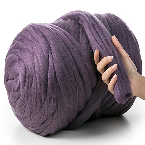 MeriWoolArt® 100% XXL Merino Wolle Garn 4-5 cm Dicke Wolle Garn, Filzwolle Trockenfilzen Nassfilzen, DIY Klobiges Wolle Garn Decke, Decke Baby Wolle, Arm Stricken Decke Garn Puderviolett, 100g von MERIWOOLART