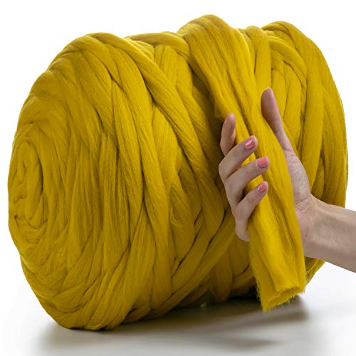 MeriWoolArt® 100% XXL Merino Wolle Garn 4-5 cm Dicke Wolle Garn, Filzwolle Trockenfilzen Nassfilzen, DIY Klobiges Wolle Garn Decke, Decke Baby Wolle, Arm Stricken Decke Garn Tabaco, 500g von MERIWOOLART