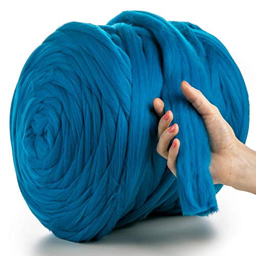 MeriWoolArt® 100% XXL Merino Wolle Garn 4-5 cm Dicke Wolle Garn, Filzwolle Trockenfilzen Nassfilzen, DIY Klobiges Wolle Garn Decke, Decke Baby Wolle, Arm Stricken Decke Garn Türkis, 250g von MERIWOOLART