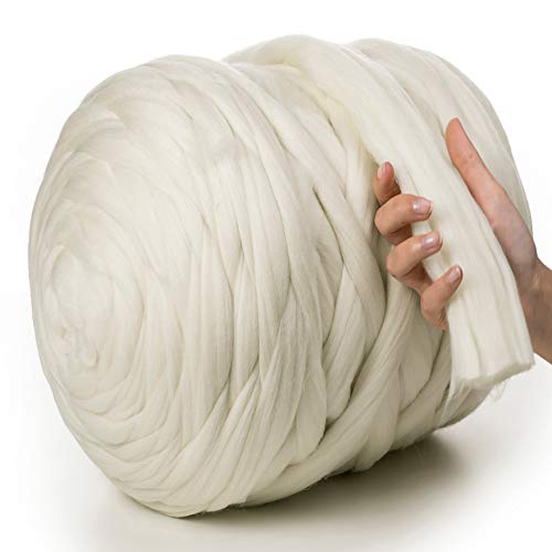 MeriWoolArt® 100% XXL Merino Wolle Garn 4-5 cm Dicke Wolle Garn, Filzwolle Trockenfilzen Nassfilzen, DIY Klobiges Wolle Garn Decke, Decke Baby Wolle, Arm Stricken Decke Garn Weiß, 250g von MERIWOOLART