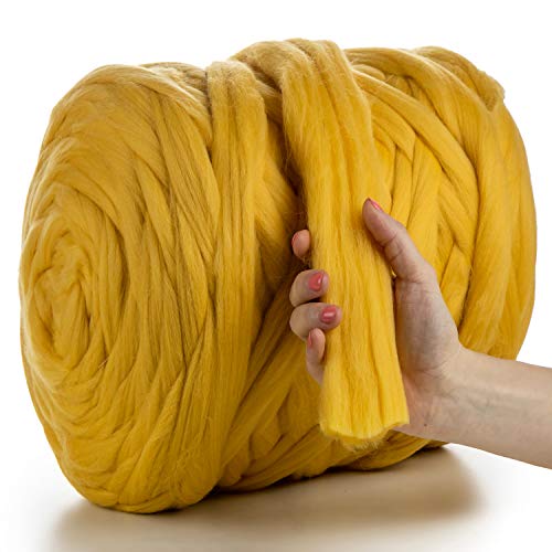 MeriWoolArt® 100% XXL Merino Wolle Garn 4-5 cm Dicke Wolle Garn, Filzwolle Trockenfilzen Nassfilzen, DIY Klobiges Wolle Garn Decke, Decke Baby Wolle, Arm Stricken Decke Garn Yellow, 500g von MERIWOOLART