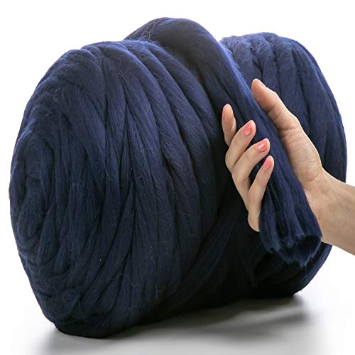 MeriWoolArt® 100% XXL Merino Wolle Garn 4-5cm Dicke Wolle Garn, Filzwolle Trockenfilzen Nassfilzen, DIY Wolle Garn Decke, Decke Baby Wolle, Arm Stricken Decke Garn Dunkelblau, 1Kg von MERIWOOLART