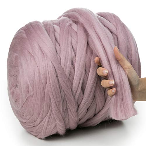 MeriWoolArt® 100% XXL Merino Wolle Garn 4-5cm Dicke Wolle Garn, Filzwolle Trockenfilzen Nassfilzen, DIY Wolle Garn Decke, Decke Baby Wolle, Arm Stricken Decke Garn Powder Pink, 1Kg von MERIWOOLART