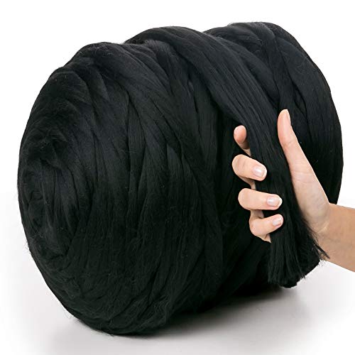 MeriWoolArt® 100% XXL Merino Wolle Garn 4-5cm Dicke Wolle Garn, Filzwolle Trockenfilzen Nassfilzen, DIY Wolle Garn Decke, Decke Baby Wolle, Arm Stricken Decke Garn Schwarz, 4,6Kg von MERIWOOLART