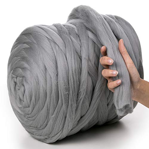 MeriWoolArt® 100% XXL Merino Wolle Garn 4-5cm Dicke Wolle Garn, Filzwolle Trockenfilzen Nassfilzen, DIY Wolle Garn Decke, Decke Baby Wolle, Arm Stricken Decke Garn Stahl, 1Kg von MERIWOOLART