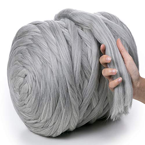 MeriWoolArt® 100% XXL Merino Wolle Garn 4-5cm Dicke Wolle Garn, Filzwolle Trockenfilzen Nassfilzen, DIY Wolle Garn Decke, Decke Baby Wolle, Arm Stricken Garn Hellgrau Melange, 4,6Kg von MERIWOOLART