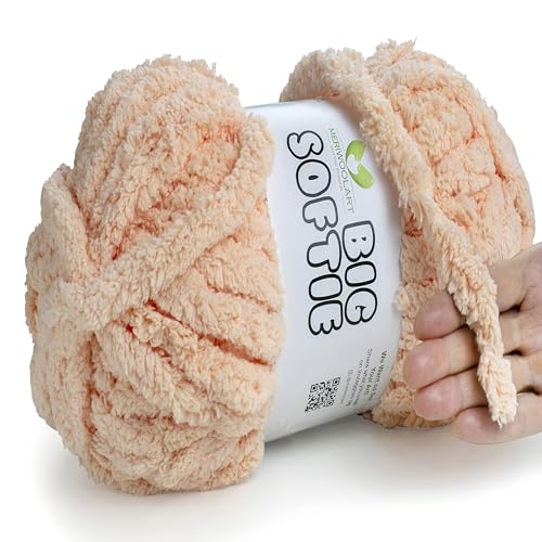 MeriWoolArt® Dicke Chenille Wolle Pfirsich 250g, Flauschige Merino Wolle Zum Häkeln und Stricken, Weiches XXL Garn Für Decken, Kuscheltiere, Zierkissen - Perfekt Für Anfänger und Fortgeschrittene von MERIWOOLART
