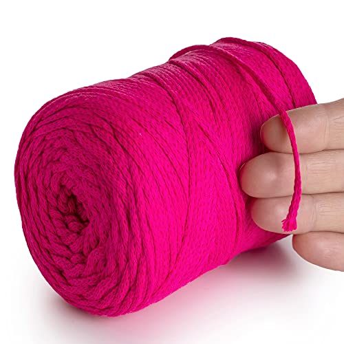 MeriWoolArt® Makramee Garn 2 mm x 250 m Baumwollkordel, recyceltes weiches Baumwollgarn für das Stricken von Pflanzenhängern, Schmuckherstellung, Häkeltaschen (Neon Rosa, 2mm) von MERIWOOLART