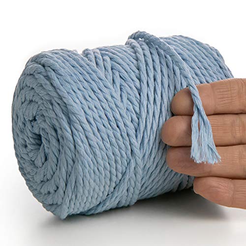 MeriWoolArt® Makramee Garn 4mm 75m Blau, Baumwollgarn Kordel, Dicke Macrame Cord für Makramee Wandbehang, Blumenampel, Vorhang und Mehr DIY Deco (Babyblau, 4mm x 75m) von MERIWOOLART