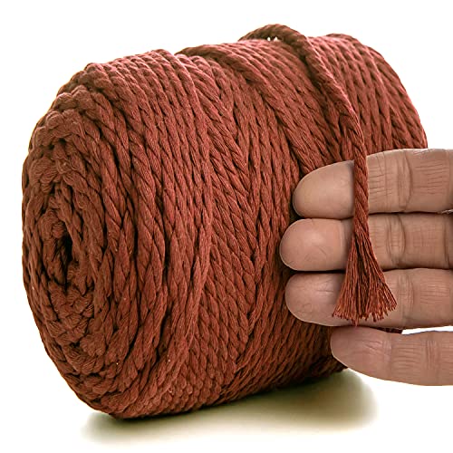 MeriWoolArt® Makramee Garn 6mm 100m Rot, Baumwollgarn Kordel, Dicke Macrame Cord für Makramee Wandbehang, Blumenampel, Vorhang und Mehr DIY Deco (Terra, 6mm x 100m) von MERIWOOLART