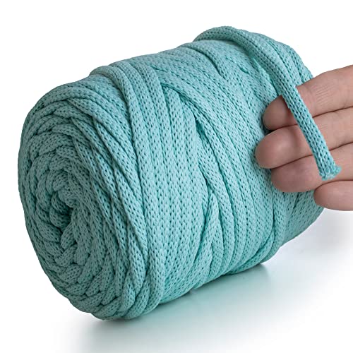 MeriWoolArt® Makramee Garn Aqua 6 mm x 85 m Baumwollkordel, recyceltes weiches Baumwollgarn für das Stricken von Pflanzenhängern, Schmuckherstellung, Häkeltaschen von MERIWOOLART