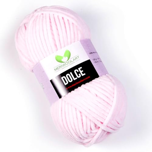 MeriWoolArt Chenille Garn zum Stricken und Häkeln Baby Rosa - 100 g und 120 m Samt-Wolle - 100% Flauschige Polyester Strickgarn für Amigurumi Kissen Decken weiche Kleidung Geschenke von MERIWOOLART