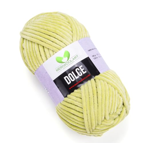 MeriWoolArt Chenille Garn zum Stricken und Häkeln Olivgrün - 100 g und 120 m Samt-Wolle - 100% Flauschige Polyester Strickgarn für Amigurumi Kissen Decken weiche Kleidung Geschenke von MERIWOOLART