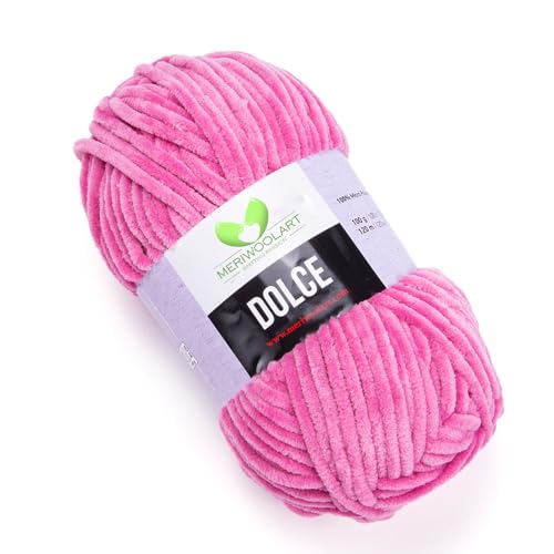 MeriWoolArt Chenille Garn zum Stricken und Häkeln Rosa - 100 g und 120 m Samt-Wolle - 100% Flauschige Polyester Strickgarn für Amigurumi Kissen Decken weiche Kleidung Geschenke von MERIWOOLART