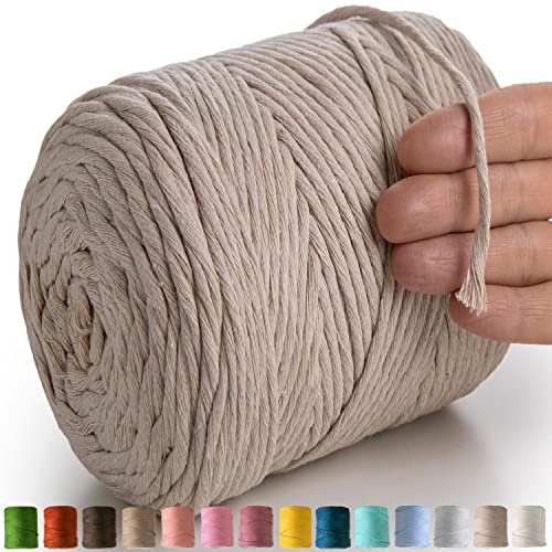 MeriWoolArt® Makramee Garn Beige - Makramee Garn 4mm farbig 225m - Super weiches Baumwollgarn, einfach gedrehte Makramee Schnur für Makramee Wandbehang, Blumenampel, Vorhang und Mehr DIY Deco von MERIWOOLART