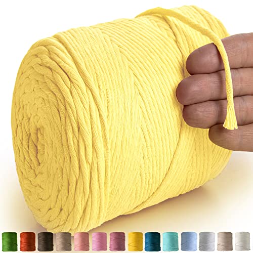 MeriWoolArt® Makramee Garn Gelb - Makramee Garn 4mm farbig 225m - Super weiches Baumwollgarn, einfach gedrehte Makramee Schnur für Makramee Wandbehang, Blumenampel, Vorhang und Mehr DIY Deco von MERIWOOLART