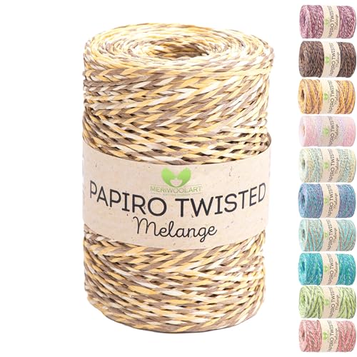 Raffia Garn zum Häkeln & Stricken – MeriWoolArt Papiro Twisted Papiergarn, 100g Knäuel (170m) – Ideal für Makramee, Hüte, Taschen, DIY Bastelprojekte & Wohnaccessoires – Umweltfreundlich 2313 von MERIWOOLART