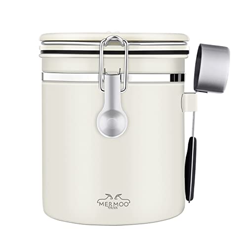 MERMOO YILAN Kaffeedose Kaffeebehälter 1.5L Aromadose Vorratsdose Vakuum Kaffeebox mit Messlöffel(Beige) von MERMOO YILAN
