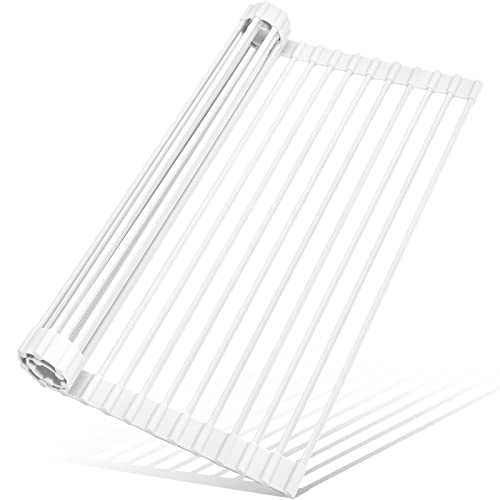 MERRYBOX Aufrollbares Abtropfgestell aus Silikon über der Spüle, faltbares Abtropfgestell, rutschfest, für Küchentheke, Mehrzweck-Küchenspüle, Abtropfgestell, 52,1 x 33 cm, Weiß von MERRYBOX