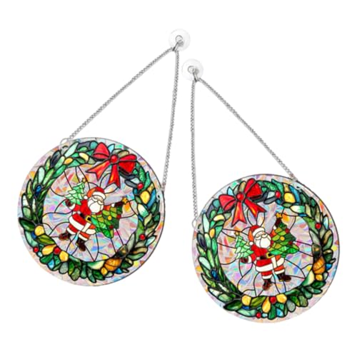 MERRYHAPY 2 Stück Teiliges Santa Claus Fensteranhänger aus Buntem Acryl Weihnachtsdekoration für DIY Garten Mehrfarbiges Kunstpanel als Türschild und Wanddeko von MERRYHAPY