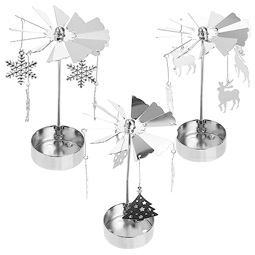 MERRYHAPY Drehbarer Kerzenhalter Aus Metall Schmuck Schneeflocken-Design Für Weihnachtstischdekoration Silberner Kerzenständer Drehbarer Sockel von MERRYHAPY