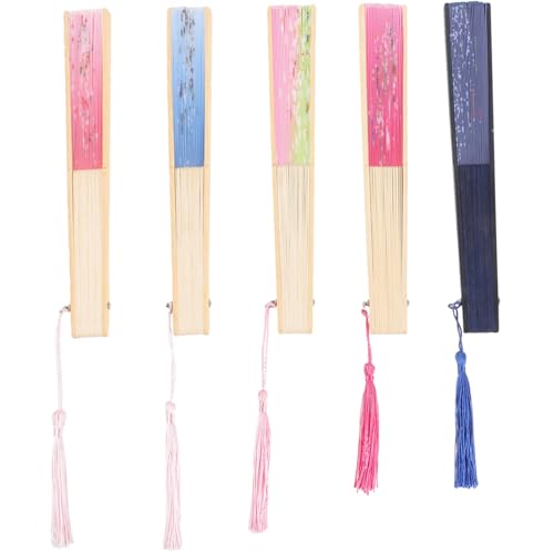 MERRYHAPY 5 Stück Antike Faltbare Handfächer Teiliges mit Seidenstoff Robustes Design Retro Chinesischer Stil Vielseitig für Tanz Bühne und Dekoration Praktische Handliche von MERRYHAPY