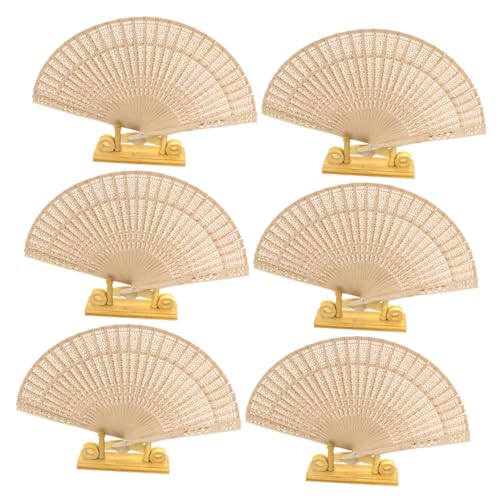 MERRYHAPY 6 Stück Teiliges Vintage Holzfächer Fein Geschnitzt Faltbar Handgehalten Chinesischer Stil Leicht Duftend für Tanz Hochzeit Sommerhitze von MERRYHAPY