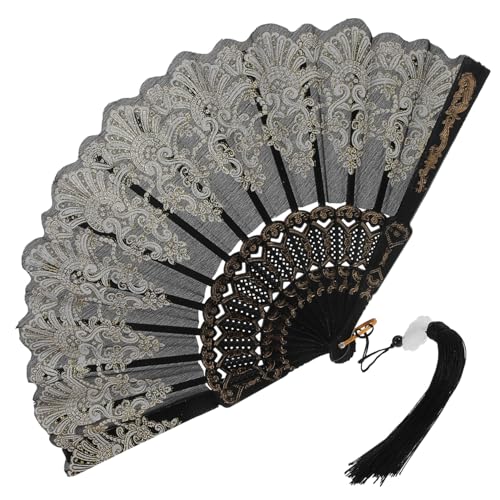 MERRYHAPY Chinesischer Stil Handfächer Faltbarer Handventilator mit Stickerei und Stabiler Struktur Dekorativer Fächer für Sommer Cosplay Tanz und Partyaccessoire von MERRYHAPY