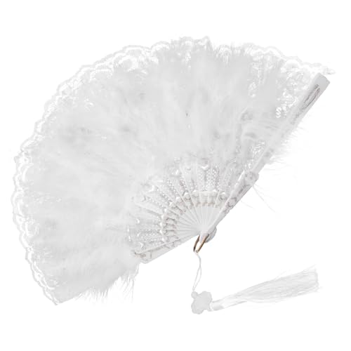 MERRYHAPY Eleganter Faltbarer Damen-spitzen-handfächer mit Weißen Federn Dekorativer Quaste Vintage-stil für Tanz Hochzeit Fotorequisite und Sommer-accessoire MERRYHAPY Eleganter Faltbarer Damen-spitzen-handfächer mit Weißen Federn Dekorativer Quaste Vintage-stil für Tanz Hochzeit Fotorequisite und Sommer-accessoire von MERRYHAPY