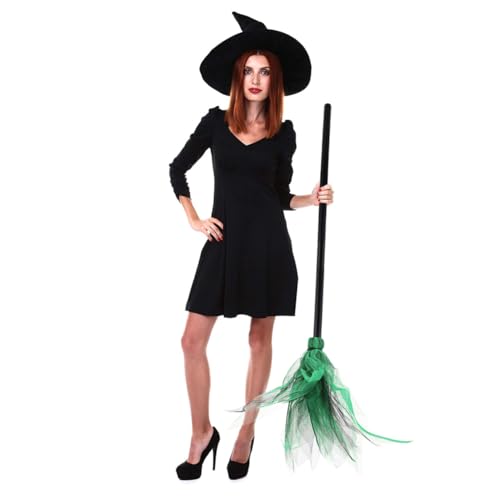 MERRYHAPY Halloween Hexenbesen Grün Verlängerbar Realistische Hexenbesen Requisite für Halloween Party Dekoration und Cosplay Kostüm Zubehör von MERRYHAPY