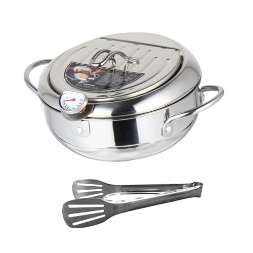MERRYHAPY Japanischer Edelstahl Frittiertopf mit Thermometer Temperaturkontrollierter Tiefer Bräter für Gas und Elektroherde Geeignet für Tempura Pommes Frites Frittiertes Hähnchen Inklusive MERRYHAPY Japanischer Edelstahl Frittiertopf mit Thermometer Temperaturkontrollierter Tiefer Bräter für Gas und Elektroherde Geeignet für Tempura Pommes Frites Frittiertes Hähnchen Inklusive von MERRYHAPY