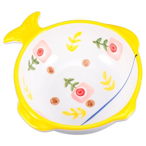 MERRYHAPY Keramik Katzentrinkschale Fischform Rutschfester Futternapf mit Nackenschutz Lebensmittelecht Geruchsneutral Sicherer Katzennapf für Futter und Wasser Kreatives Design Gelb von MERRYHAPY