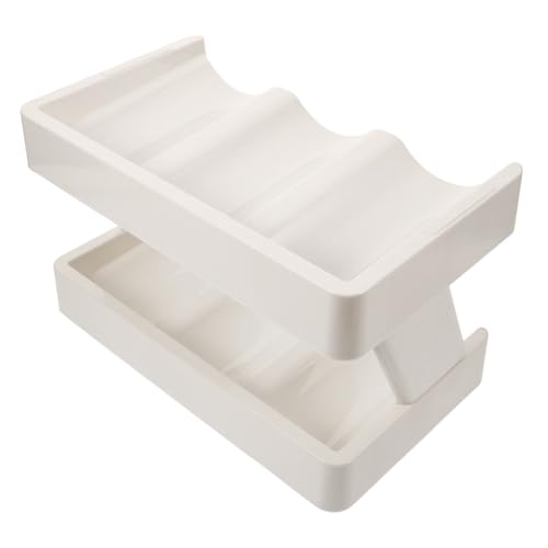MERRYHAPY Zweistöckiger Becherhalter aus Eleganter Tischorganizer für Küchen und Schränke Platzsparendes Staubgeschütztes Aufbewahrungsregal für Trinkbecher und Flaschen in Elfenbeinweiß von MERRYHAPY