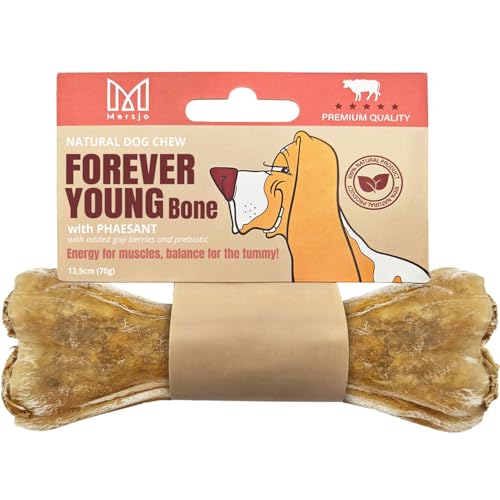 MERSJO Forever Young Bone, Funktionaler Kauknochen, Hundeleckerli mit Fasan, Goji-Beeren & Probiotikum – 13,5 cm, 70 g – Funktionaler Hundekausnack für Verdauung & Abwehrkräfte, 100% Natur von MERSJO