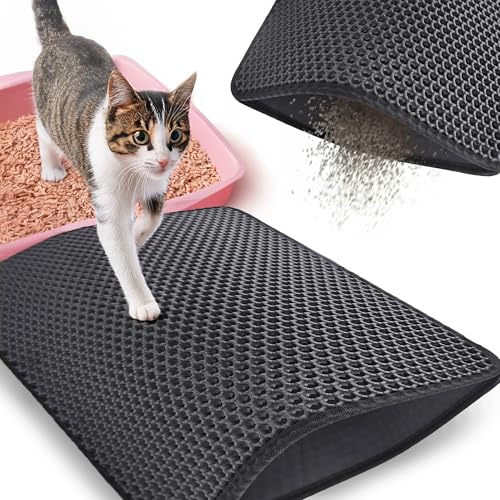 MERSJO Katzenklo Matte, 50x40 CM Katzenstreu Matte, Wabenförmiges Design, Katzen Zubehör, Wasserdichter Hochwertiger EVA-Schaum, Doppelseitig Durch Klettverschluss Verbunden von MERSJO