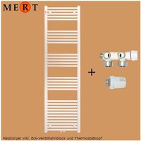 Badheizkörper royal, weiss gerade, inkl Ventilhahnblock + Thermostatkopf, 40 x 120cm - Weiss - Mert von MERT