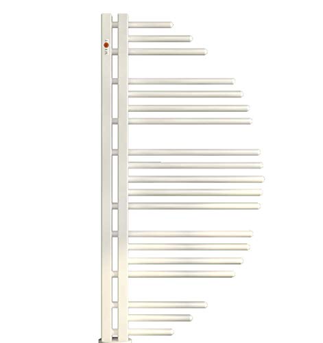 Mert Aycan Design Heizung gebogen elektrisch oder Warmwasser 1/2 Zoll Bad-Heizung 800x500 Bad-Heizkörper Anschluss 50 mm weiß Handtuchhalter für Wandmontage von MERT