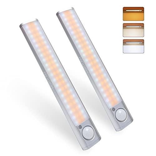 MERTTURM Schranklicht 80 LED [2 Stück], Schranklampe mit Bewegungsmelder, USB wiederaufladbar, 3 Farbtemperaturen, LED-Licht mit Magnetstreifen für Küche, Flur, Treppen von MERTTURM