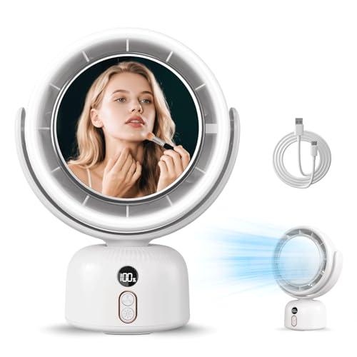 MERTTURM 2-in-1 Schminkspiegel Ventilator mit Licht, Makeup Tischventilator mit 5 Geschwindigkeiten, 3 Stufen Weißlicht, Automatisch Oszillierender Leiser Ventilator für RV, Schlafzimmer, Badezimmer MERTTURM 2-in-1 Schminkspiegel Ventilator mit Licht, Makeup Tischventilator mit 5 Geschwindigkeiten, 3 Stufen Weißlicht, Automatisch Oszillierender Leiser Ventilator für RV, Schlafzimmer, Badezimmer von MERTTURM