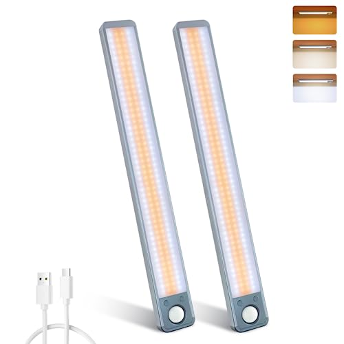 MERTTURM 35CM Unterbauleuchte Küche 188LED, 3 Farbtemperatur Dimmbar LED Leiste mit Bewegungsmelder, 3000mAh Aufladbar Schrankbeleuchtung LED Sensor Licht für Küche Schrank Kleiderschrank Treppe,2Stk von MERTTURM