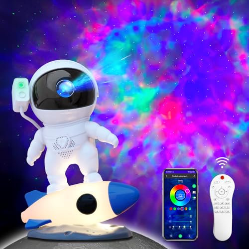 MERTTURM Astronaut Projektor, LED Sternenhimmel Projektor mit 9-Farben-Nachtlichtrakete, Bluetooth Lautsprecher&15 weißes Rauschen&Timer Lampe, APP+Fernbedienung, Geschenk für Kinder und Erwachsene von MERTTURM