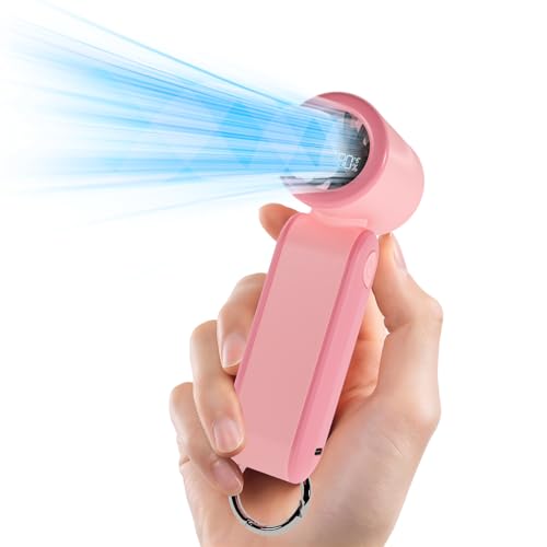 MERTTURM Turbo Mini Ventilator 17400U/MIN, Handventilator Akku Aufladbar Klein & Leistungsstark mit LED-Display, 5 Stufen, Bis zu 8h Laufzeit, Kühlventilator für Camping, Reisen, Strand-Korallenrosa von MERTTURM