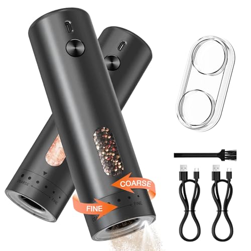 MERTTURM Salz und Pfeffermühlen elektrisch Set mit Ständer, USB-Ladbar, Automatische Salz und Pfefferstreuer mit Großem Fassungsvermögen, Externer Mahlgrad-Einstellung für Küche(2er Set) von MERTTURM