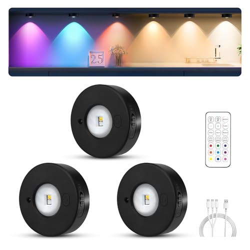 MERTTURM Unterbauleuchte Schrankbeleuchtung LED Farbwechsel mit Fernbedienung, 3 Farbtemperaturen & RGB LED Spots Dimmung, USB Aufladbar Spot Akku Vitrinenbeleuchtung, Magnetische Installation-Schwarz MERTTURM Unterbauleuchte Schrankbeleuchtung LED Farbwechsel mit Fernbedienung, 3 Farbtemperaturen & RGB LED Spots Dimmung, USB Aufladbar Spot Akku Vitrinenbeleuchtung, Magnetische Installation-Schwarz von MERTTURM