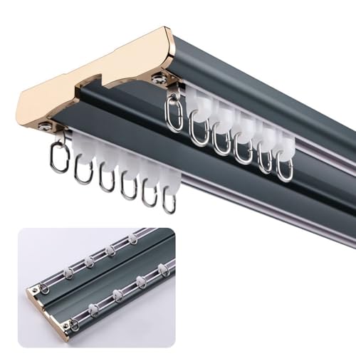 Vorhangschiene aus Aluminium Gardinenschiene mit stummen Rollen 2-läufig Deckenhalterung glänzend Deckenschiene langlebiges Decken-Vorhangschiene für Vorhänge Raumteiler Balkon Büros(3.0m/9.8ft) von MERUNNRY