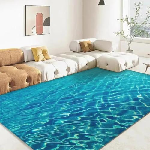 MERVOS Blauer 3D-Teppich mit Meeresmuster für Wohnzimmer, Küche, Schlafzimmer, Eingang und Balkon – rutschfeste Matte zur Dekoration von MERVOS